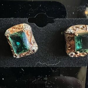 Elegant Green and Gold Stud Earrings.  These are vintage and technobond